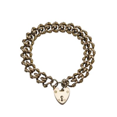 Edwardian 9ct Gold Rollerball Inspired Bracelet and Heart Clasp