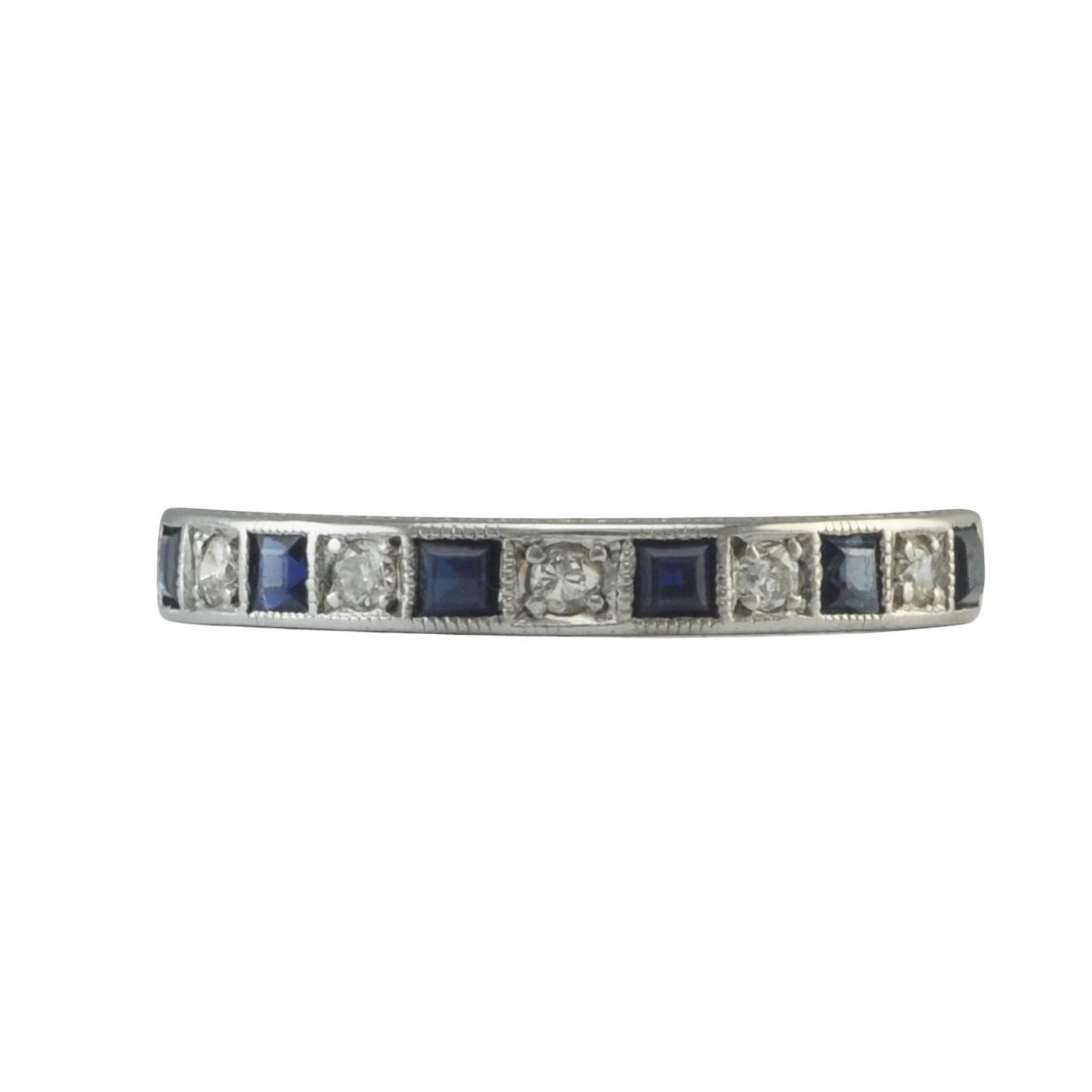 18ct Synthetic Sapphire and Diamond Half Eternity Ring