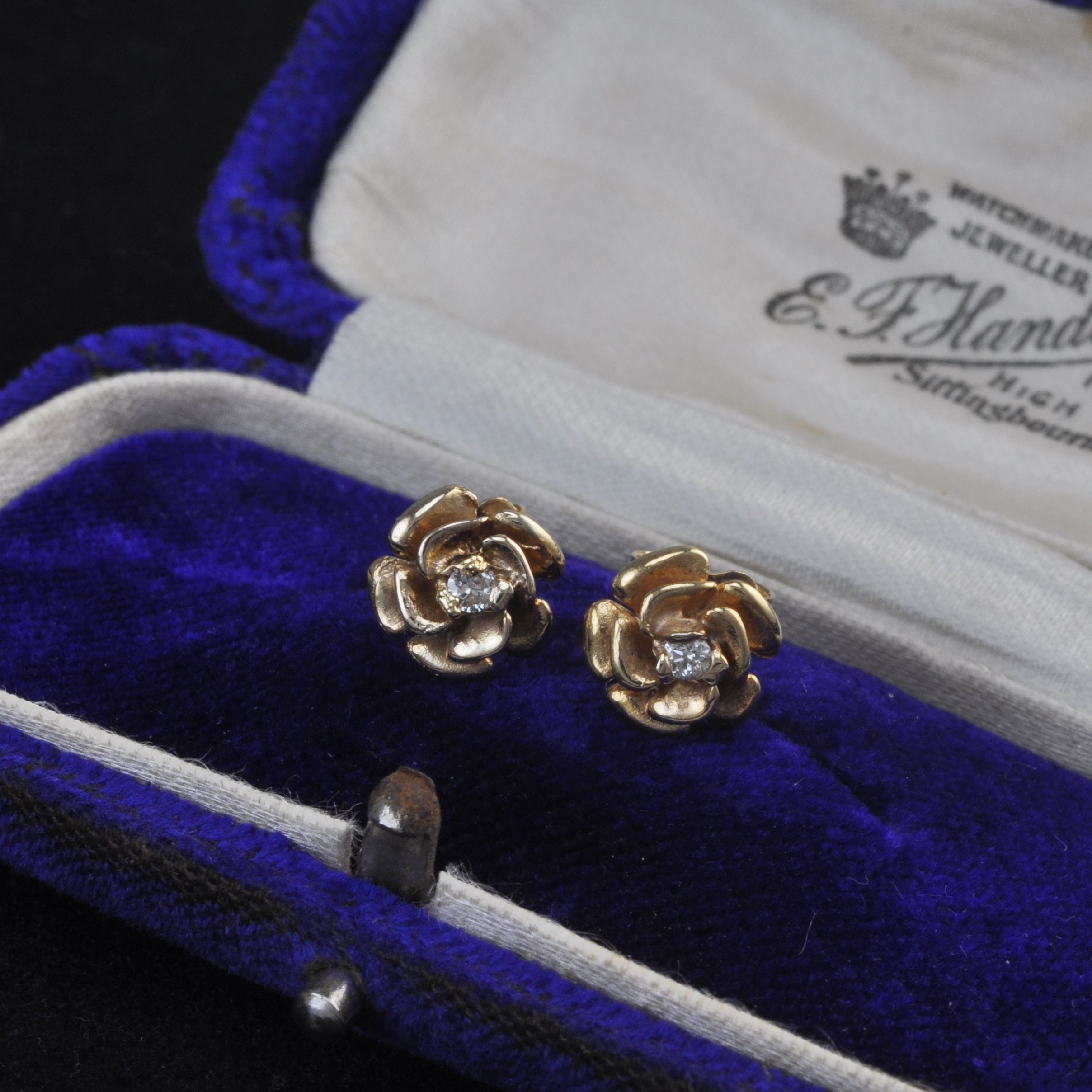 9ct Gold and Diamond Rose Stud Earrings - RESERVED
