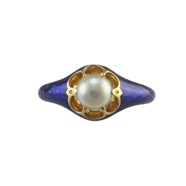 Victorian 18ct Gold, Enamel, and Pearl Memorial Ring