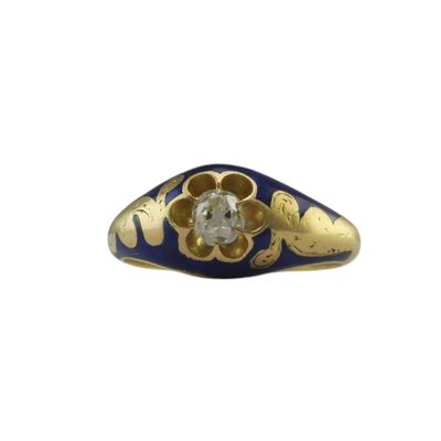Victorian 18ct, Enamel and Diamond Memorial Ring