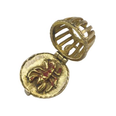 9ct Gold and Enamel Lobster in Cage