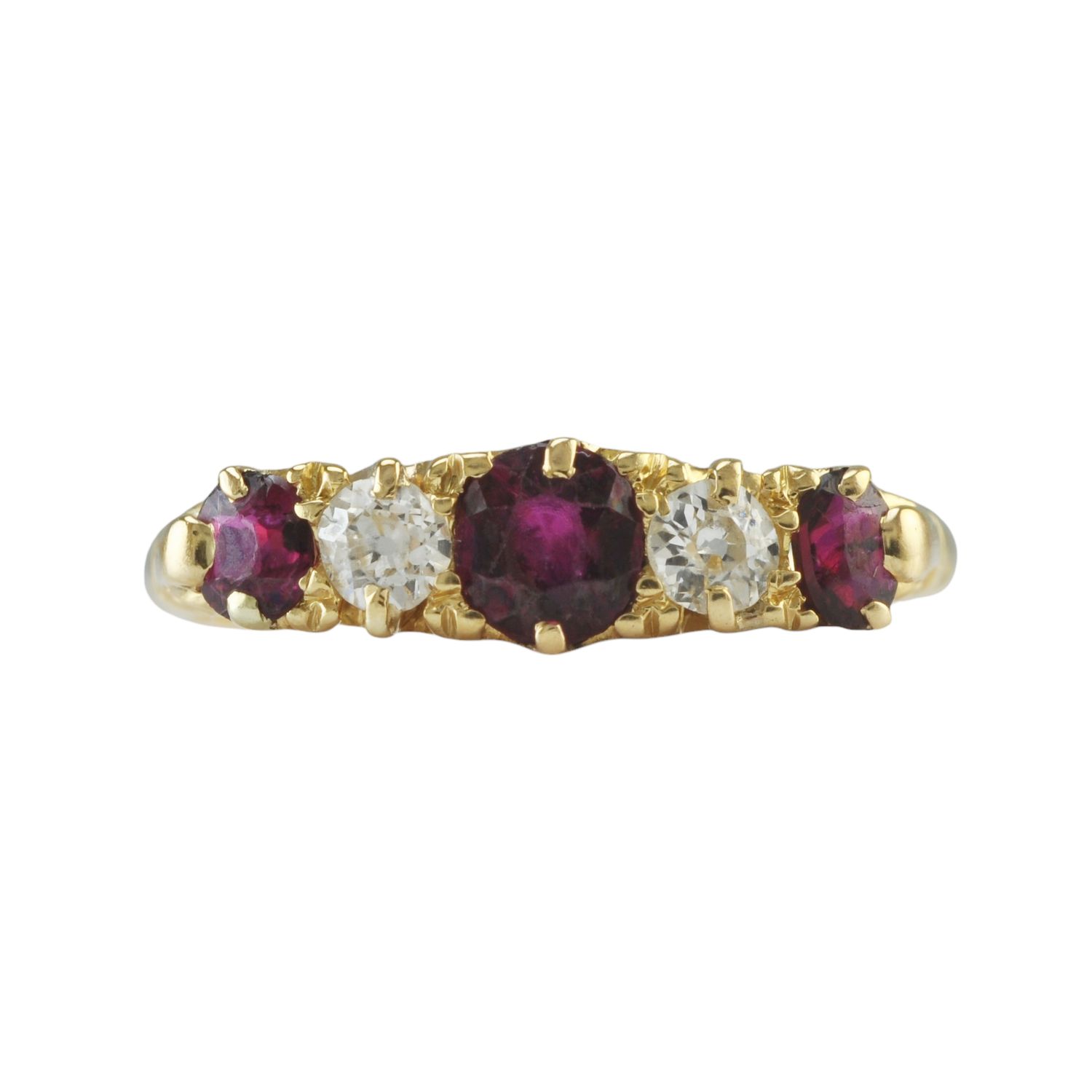 Antique 18ct Gold Ruby and Diamond Five Stone Ring