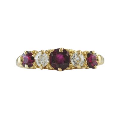 Antique 18ct Gold Ruby and Diamond Five Stone Ring