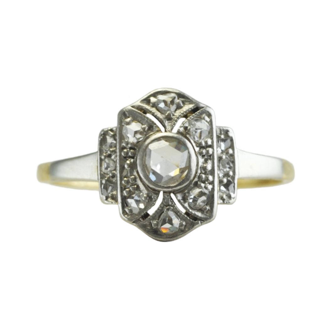 14ct Rose Cut Diamond Art Deco Ring