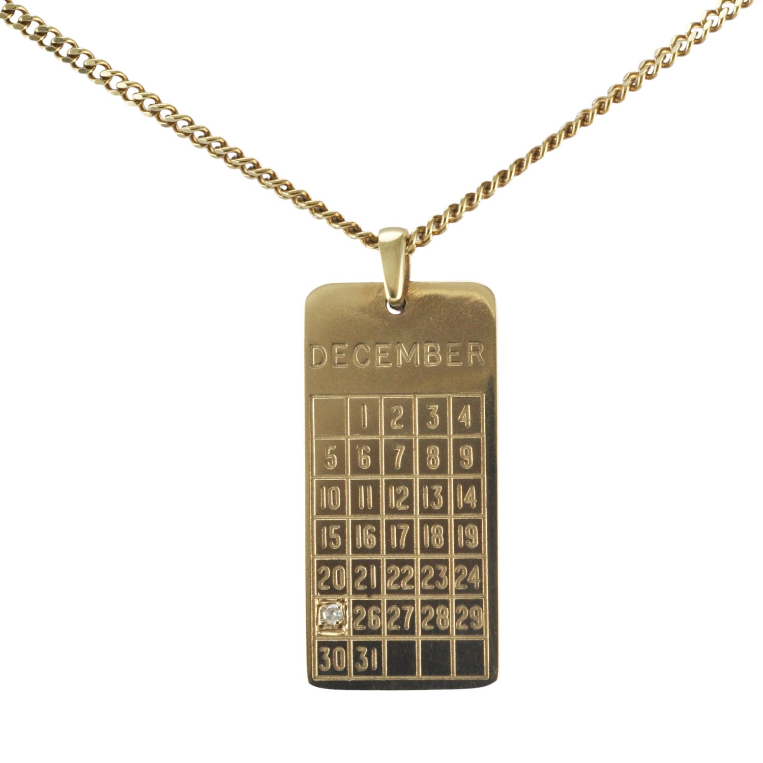 9ct Gold Diamond Set December 25th Calendar Pendant