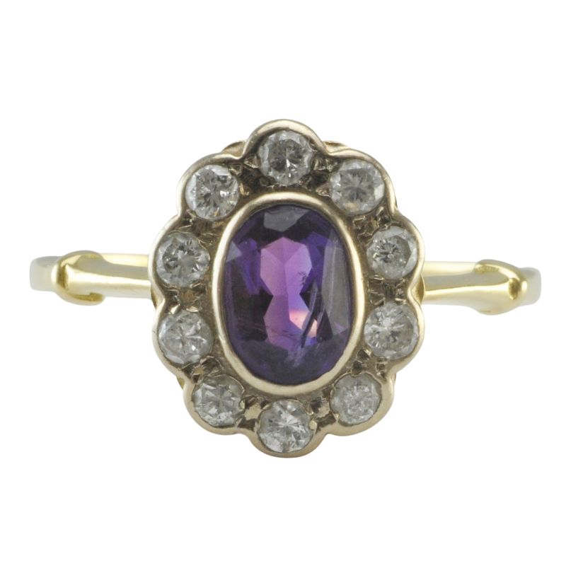 9ct Gold Amethyst and Diamond Daisy Cluster Ring