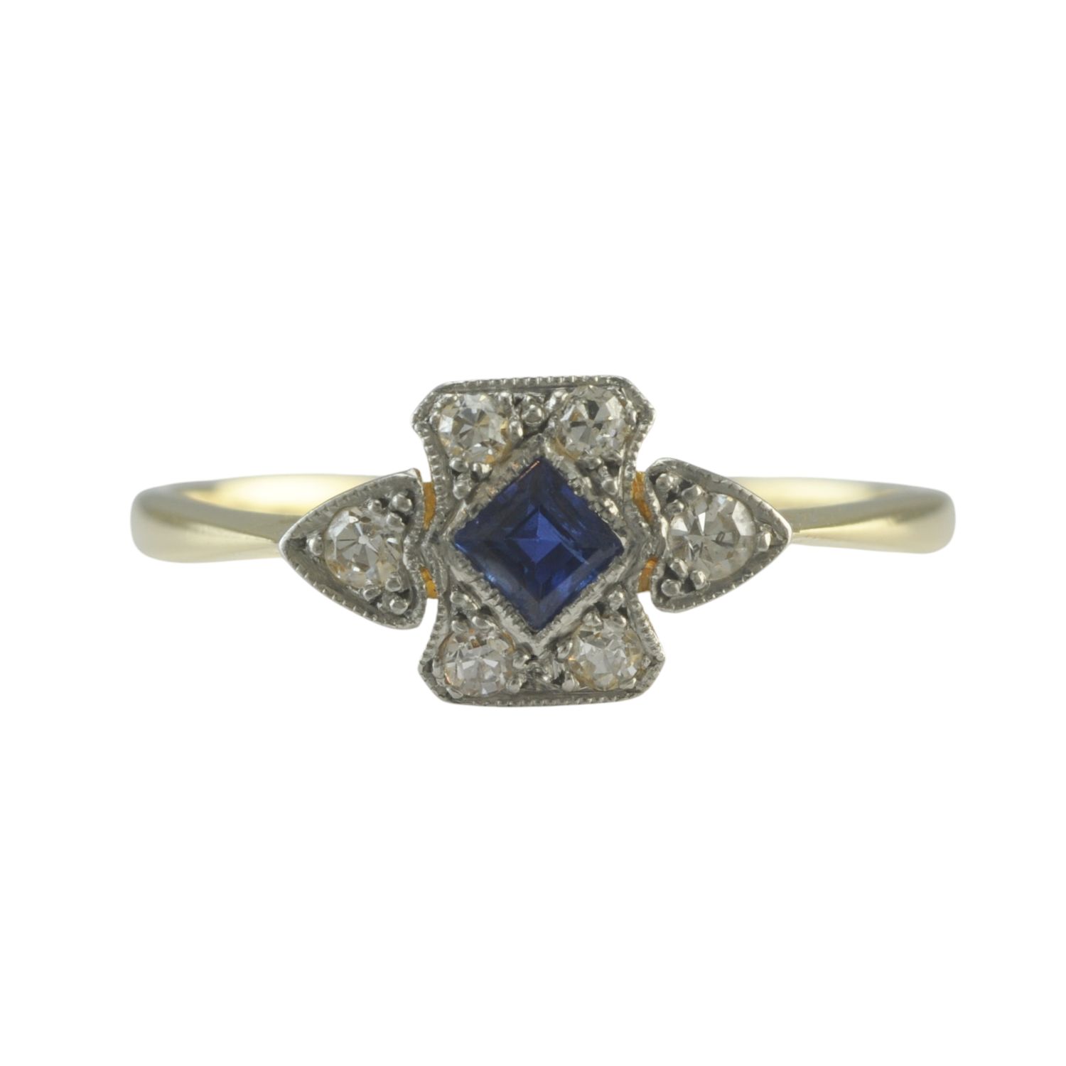 Art Deco Synthetic Sapphire and Diamond Ring
