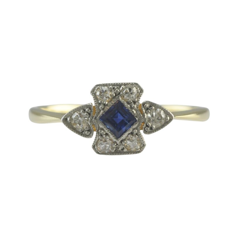 Art Deco Synthetic Sapphire and Diamond Ring