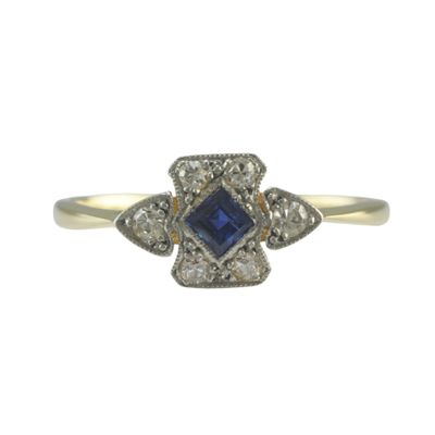 Art Deco Synthetic Sapphire and Diamond Ring