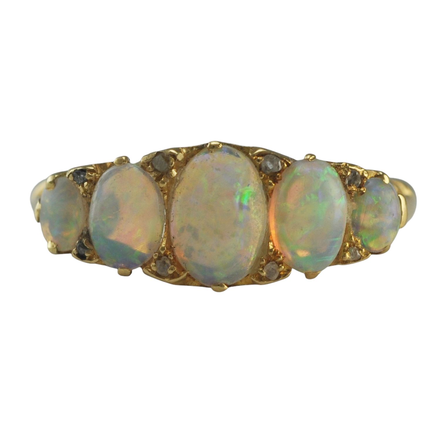 Antique 18ct Opal and Diamond Carved Half Hoop Ring