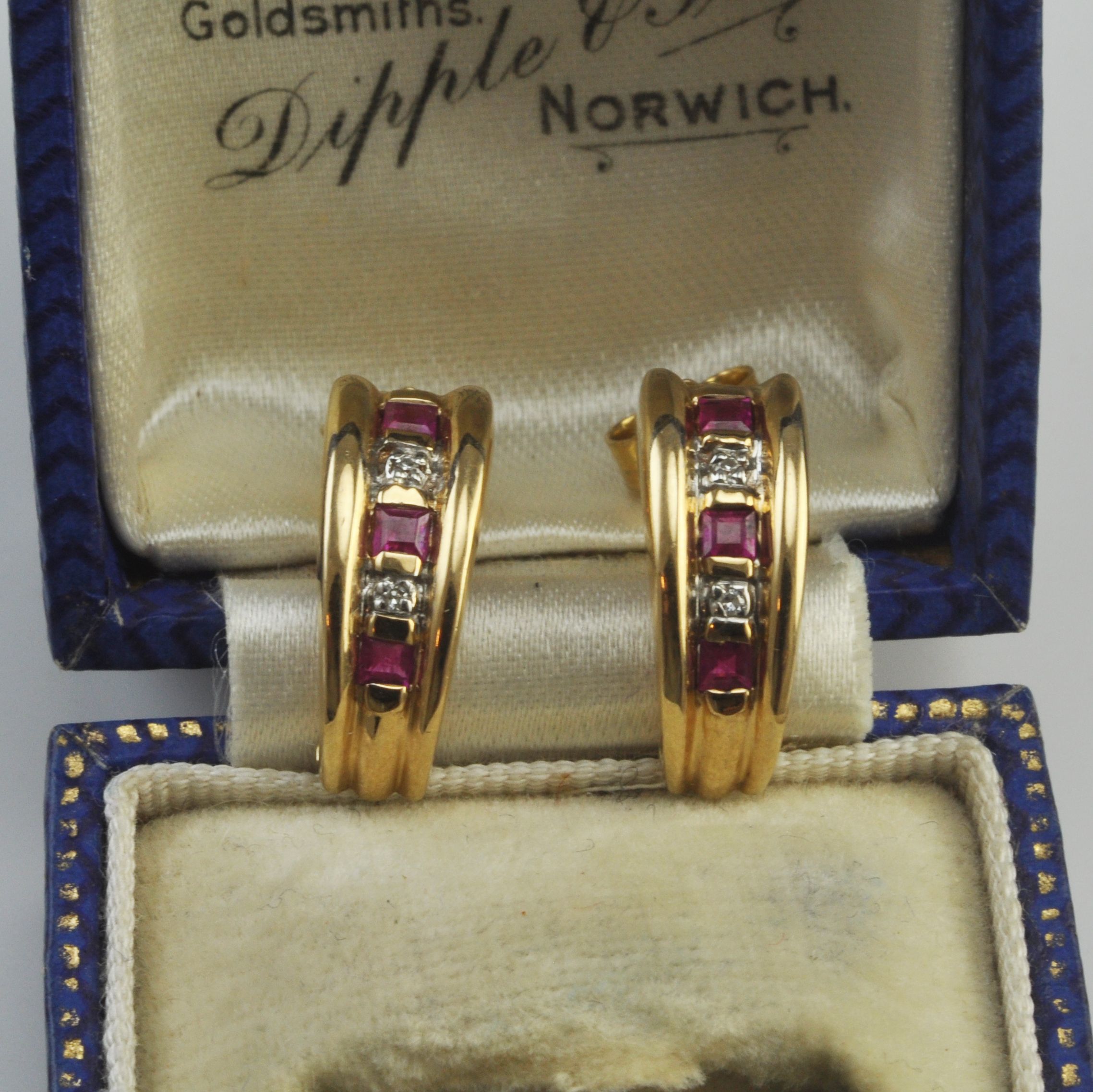 9ct Gold Ruby and Diamond Cuff Earrings