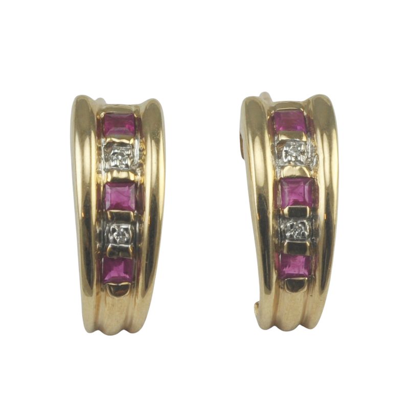 9ct Gold Ruby and Diamond Cuff Earrings