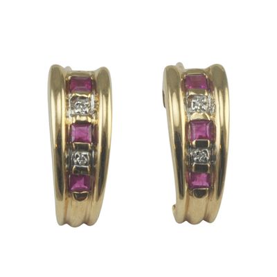 9ct Gold Ruby and Diamond Cuff Earrings