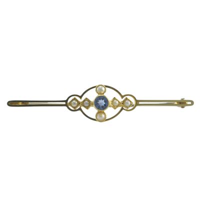 Edwardian 15ct Sapphire and Pearl Brooch