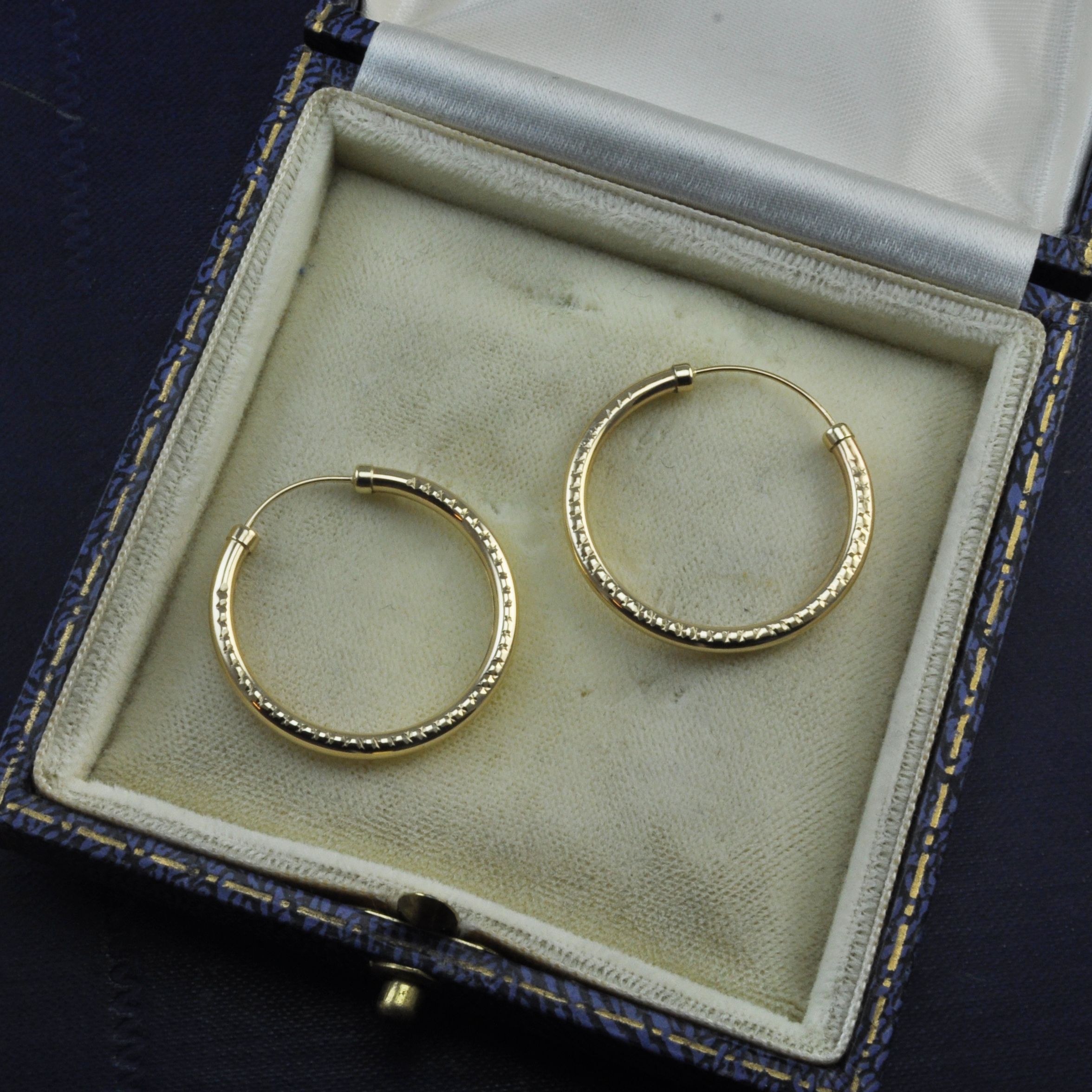 9ct Patterned Hollow Hoops - RESERVED