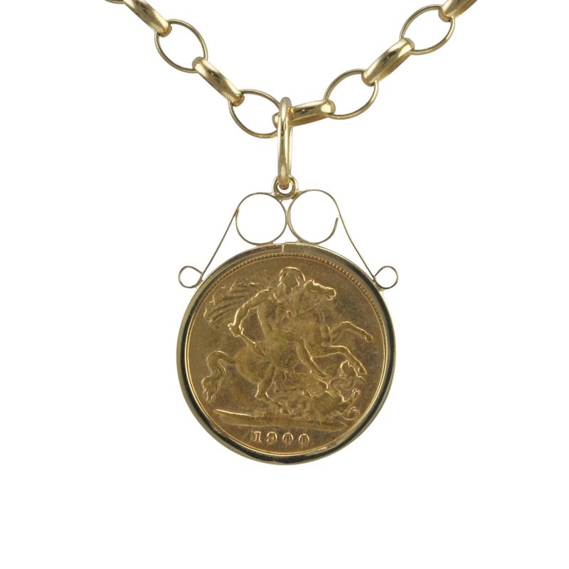 1900 Half Sovereign and 9ct Gold Scroll Top