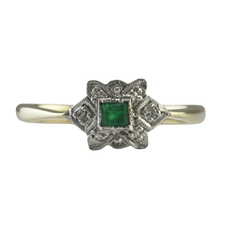 Art Deco Emerald and Diamond Ring - RESERVED
