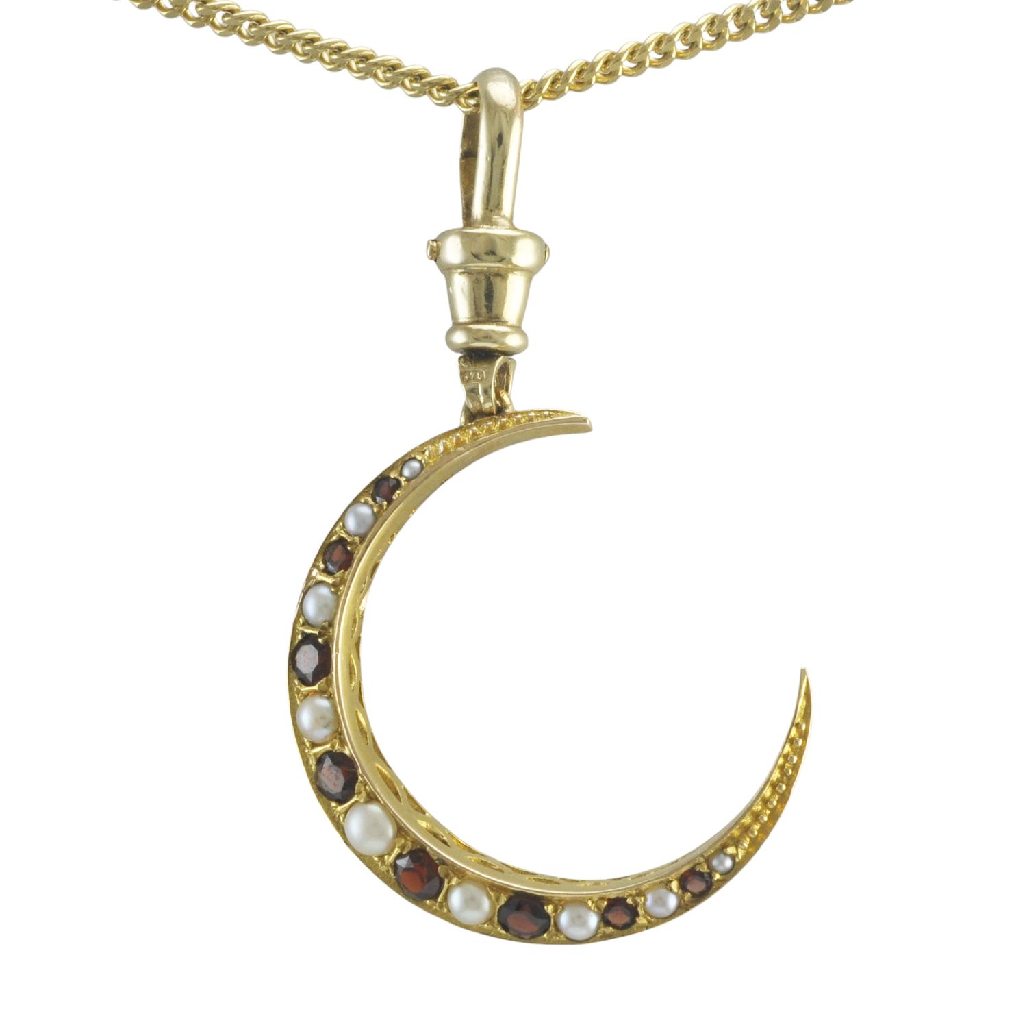 9ct Garnet and Pearl Crescent Moon Pendant