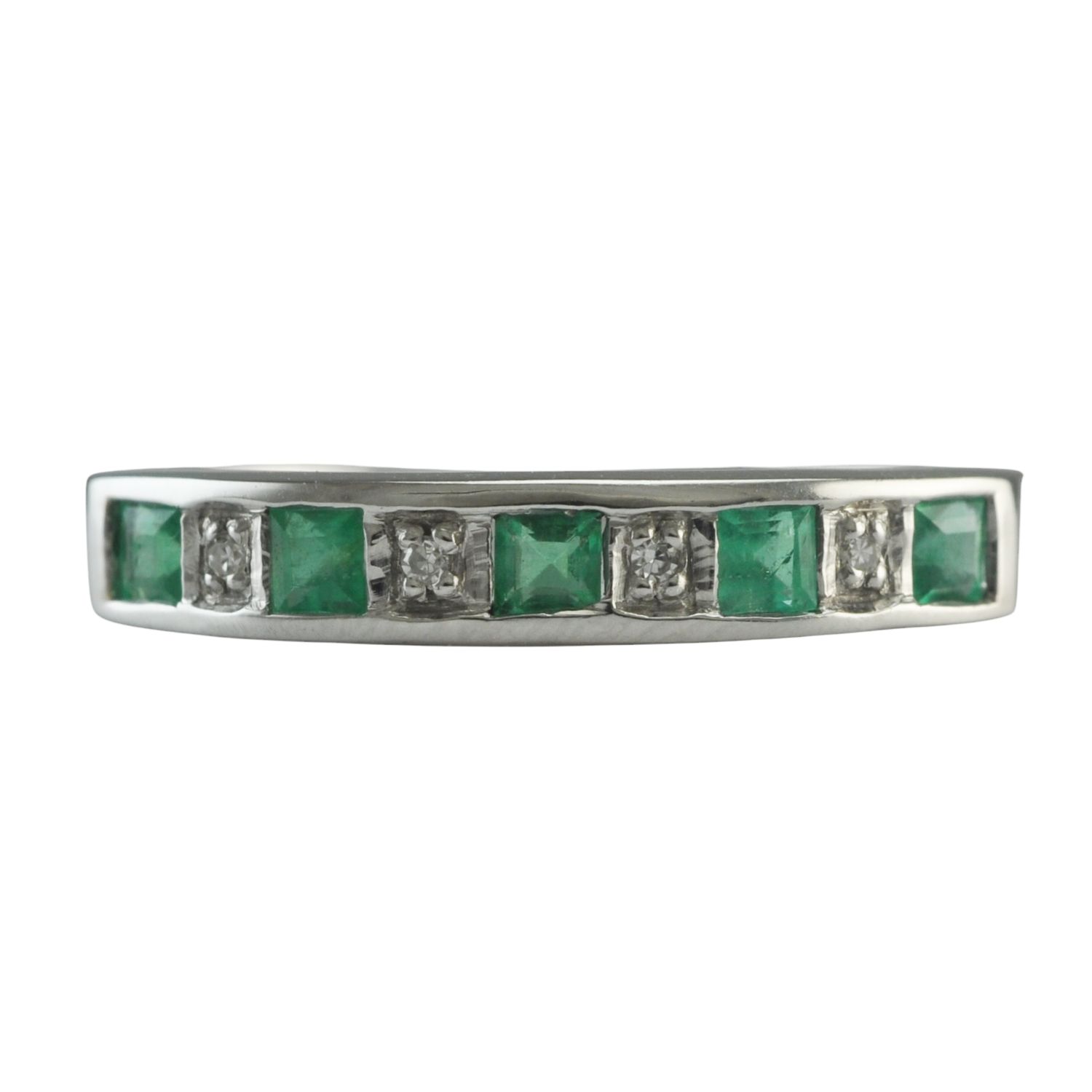 9ct White Gold Emerald and Diamond Half Eternity Ring - SOLD