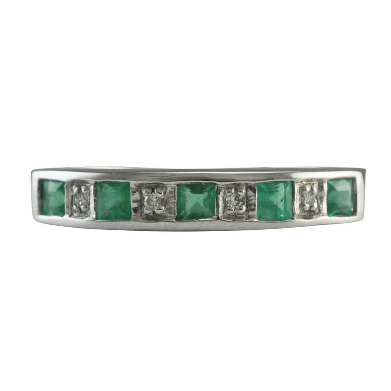 9ct White Gold Emerald and Diamond Half Eternity Ring - SOLD