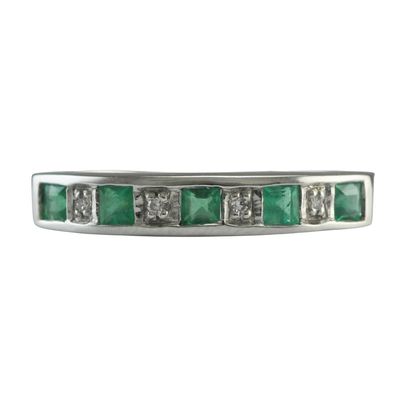 9ct White Gold Emerald and Diamond Half Eternity Ring - SOLD