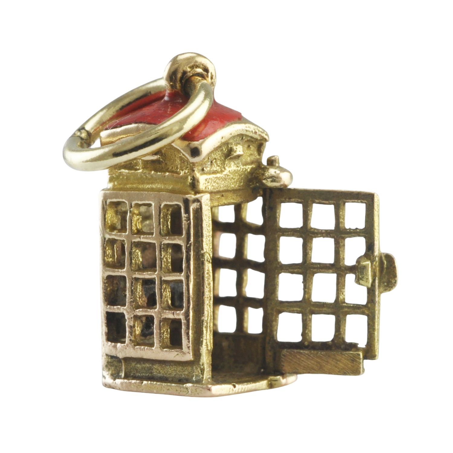 9ct Gold and Enamel Opening Telephone Box Charm