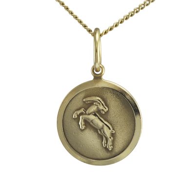 9ct Gold Round Capricorn Pendant
