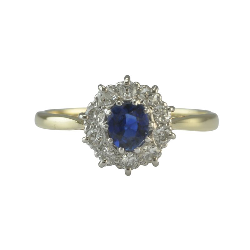 18ct and Platinum Sapphire and Daisy Cluster Ring