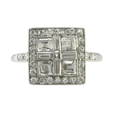 Platinum and Diamond Square Art Deco Ring