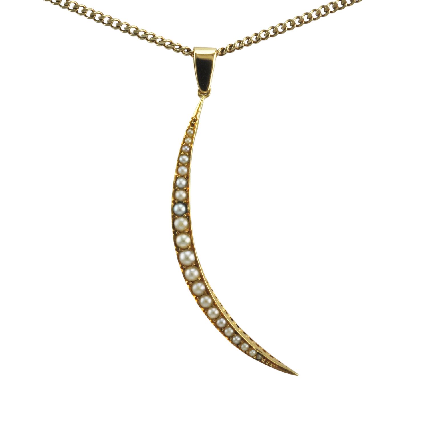 Antique 15ct and Pearl Crescent Moon Pendant