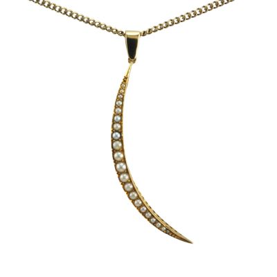 Antique 15ct and Pearl Crescent Moon Pendant
