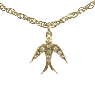 Antique Mid-Carat and Pearl Swallow Pendant