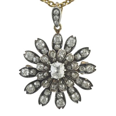 Victorian 3.08ct Diamond-Set Flower Pendant - SOLD