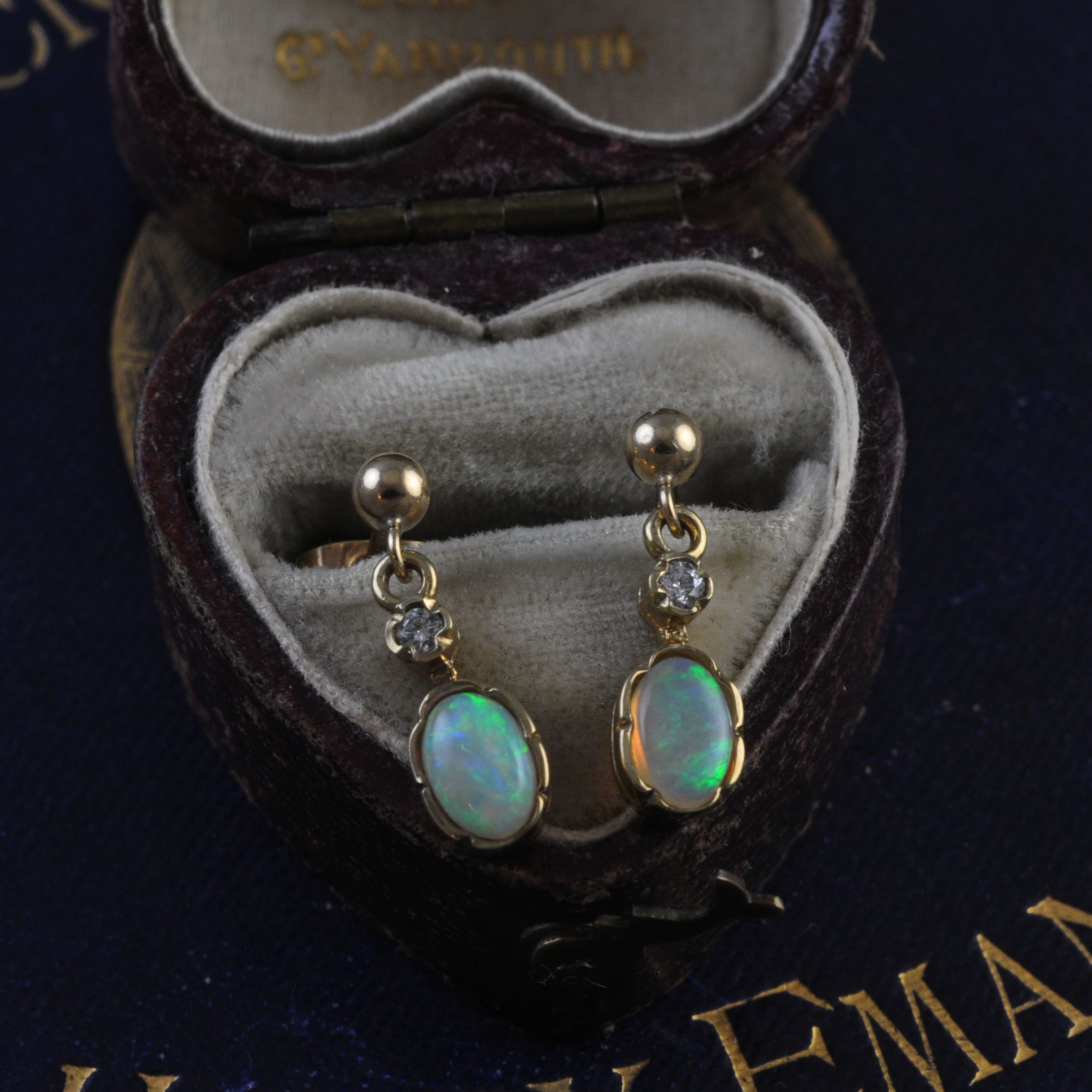 9ct Opal and Diamond Drop Earrings