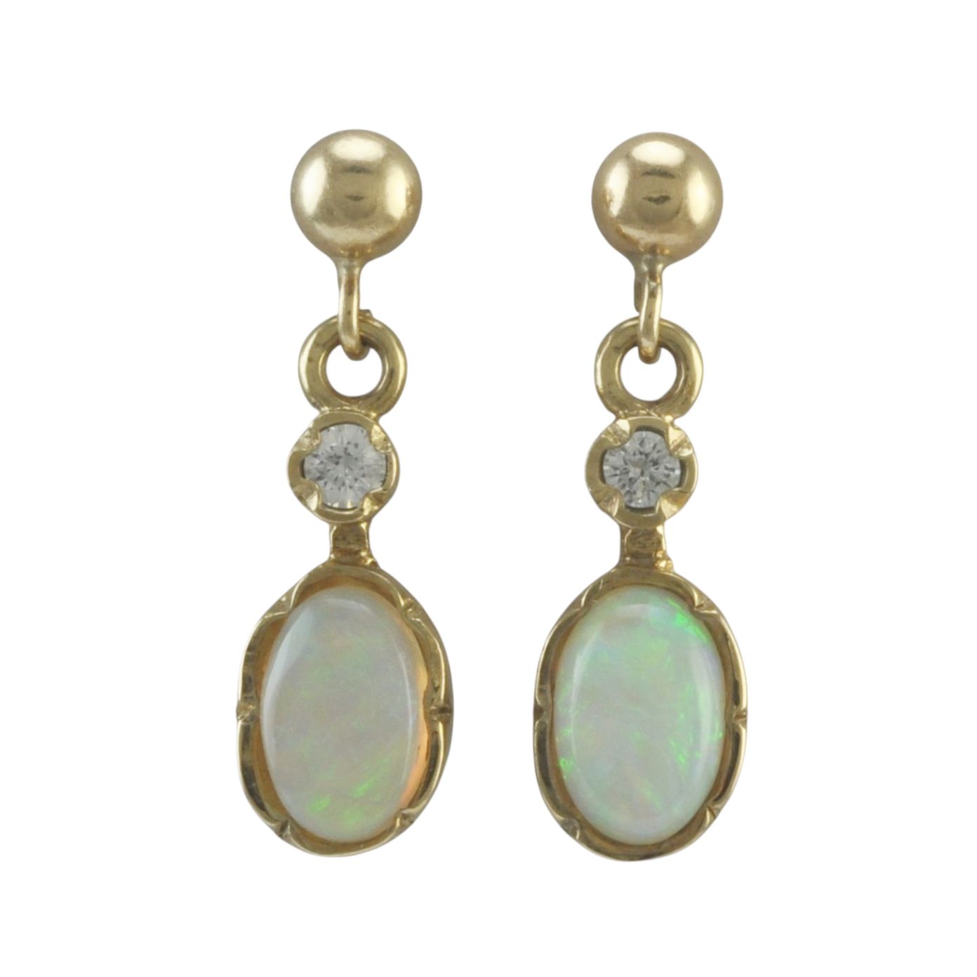 9ct Opal and Diamond Drop Earrings