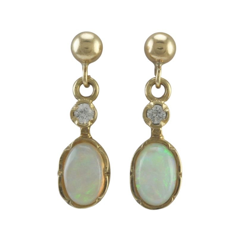 9ct Opal and Diamond Drop Earrings