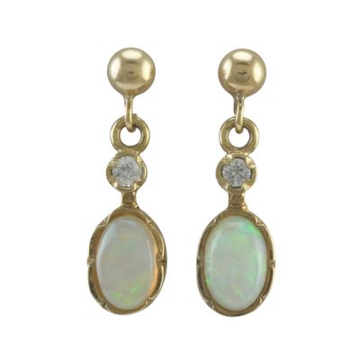 9ct Opal and Diamond Drop Earrings