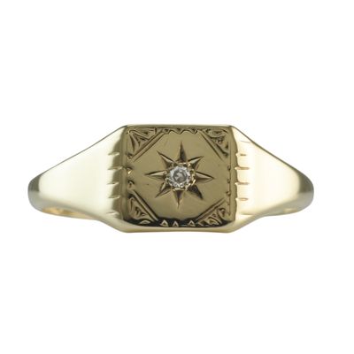 Vintage 9ct Star Set Signet Ring