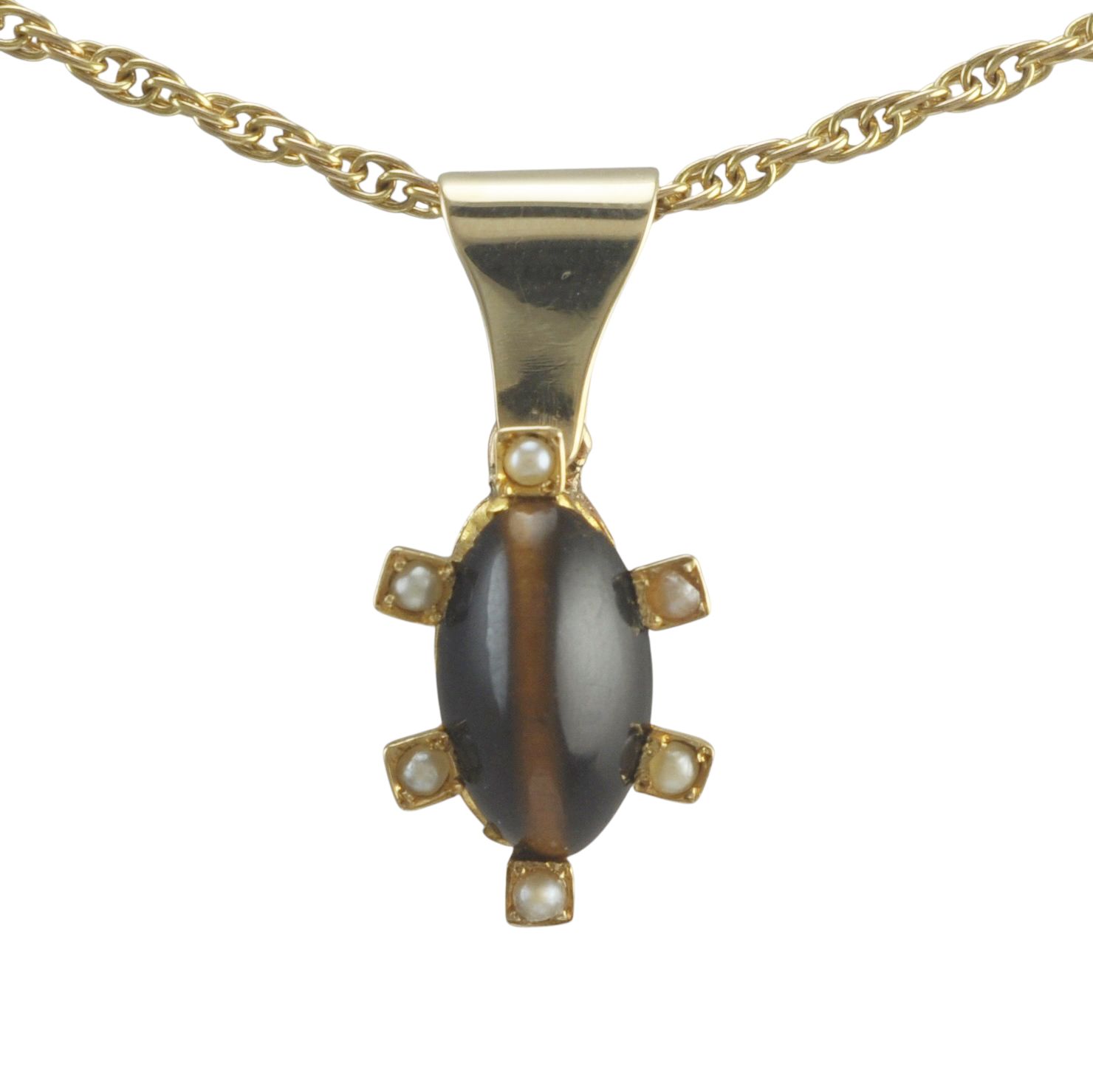 18ct Gold Tigers Eye & Pearl Pendant