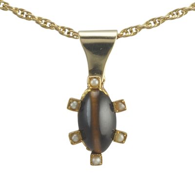 18ct Gold Tigers Eye & Pearl Pendant