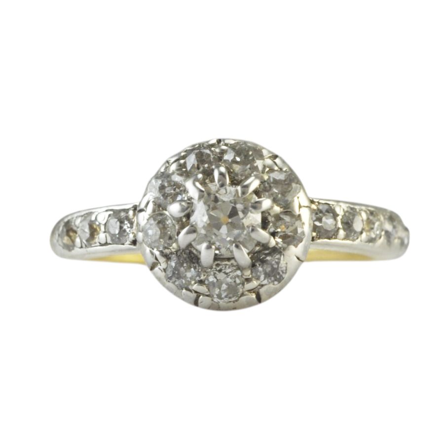 Antique 18ct Gold and Silver Diamond Cluster Ring