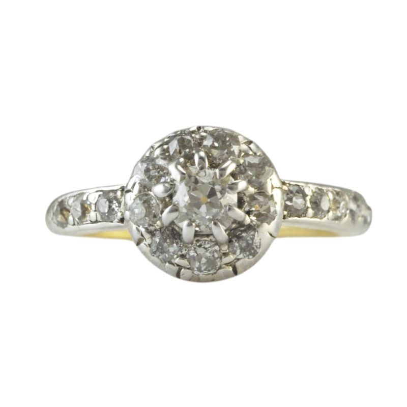 Antique 18ct Gold and Silver Diamond Cluster Ring