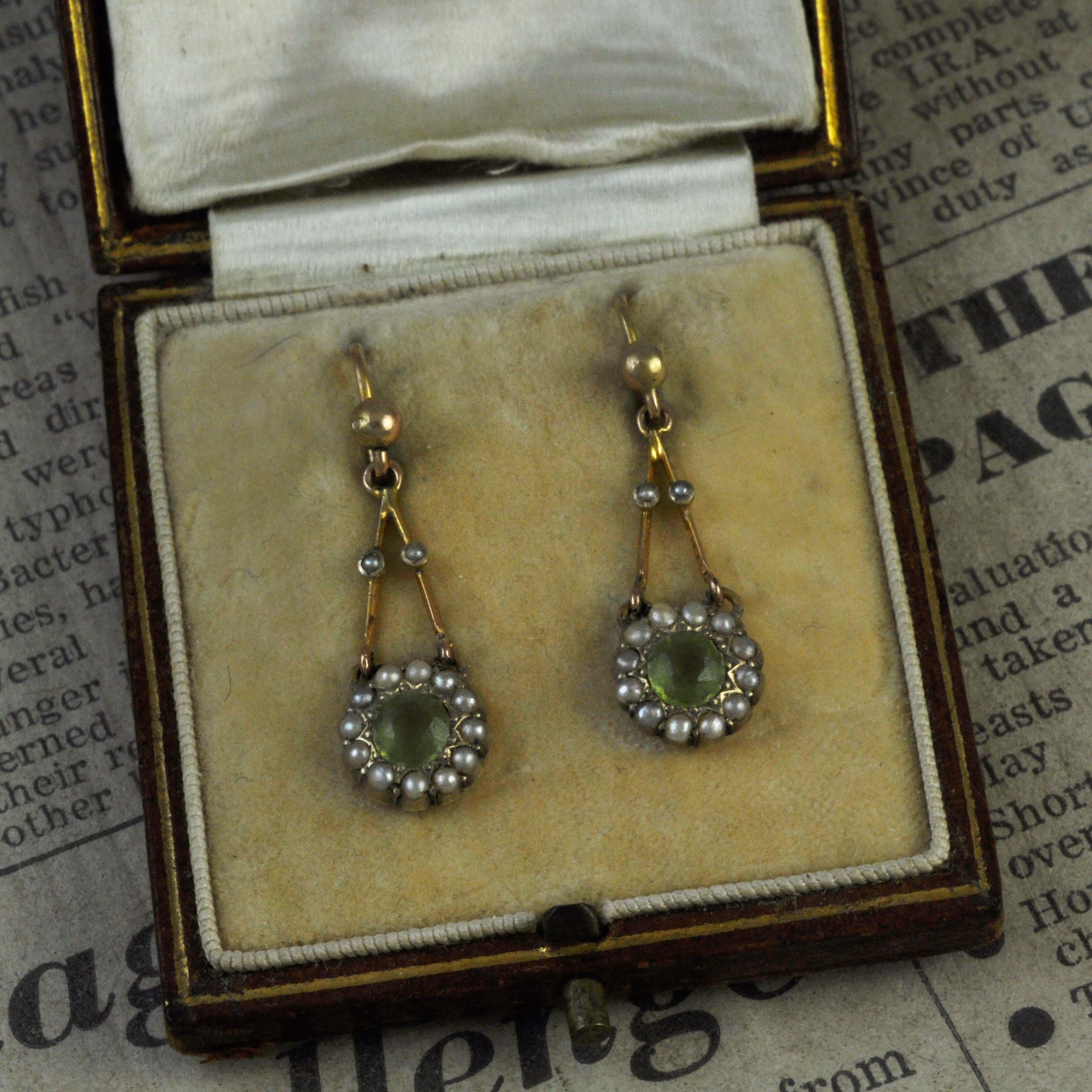 9ct Gold Peridot and Pearl Drop Earrings