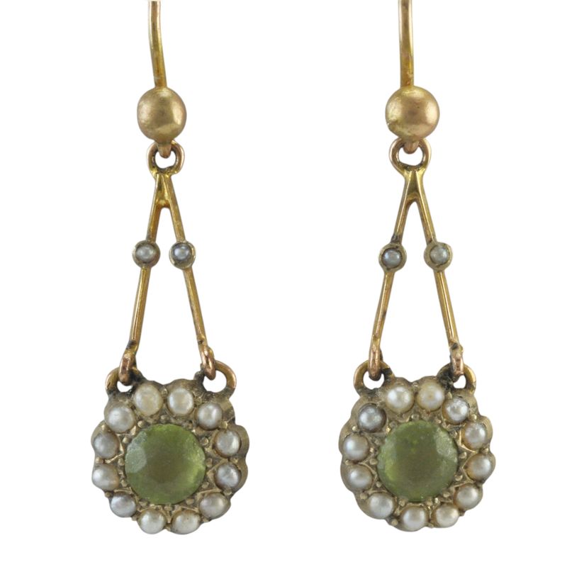 9ct Gold Peridot and Pearl Drop Earrings