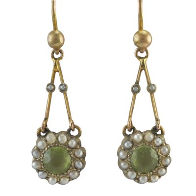 9ct Gold Peridot and Pearl Drop Earrings