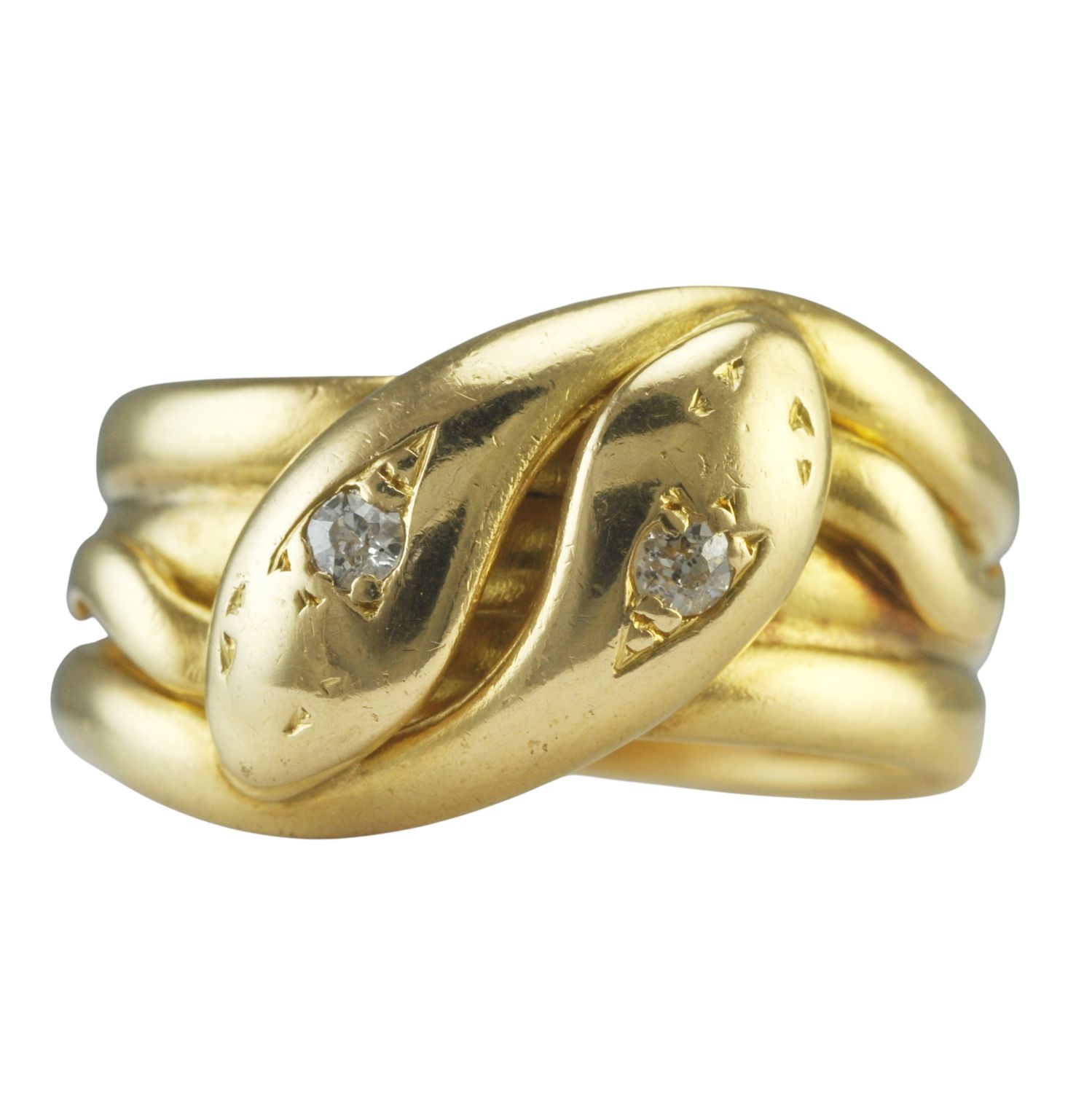 Vintage 18ct and Diamond Double-Headed Snake Ring