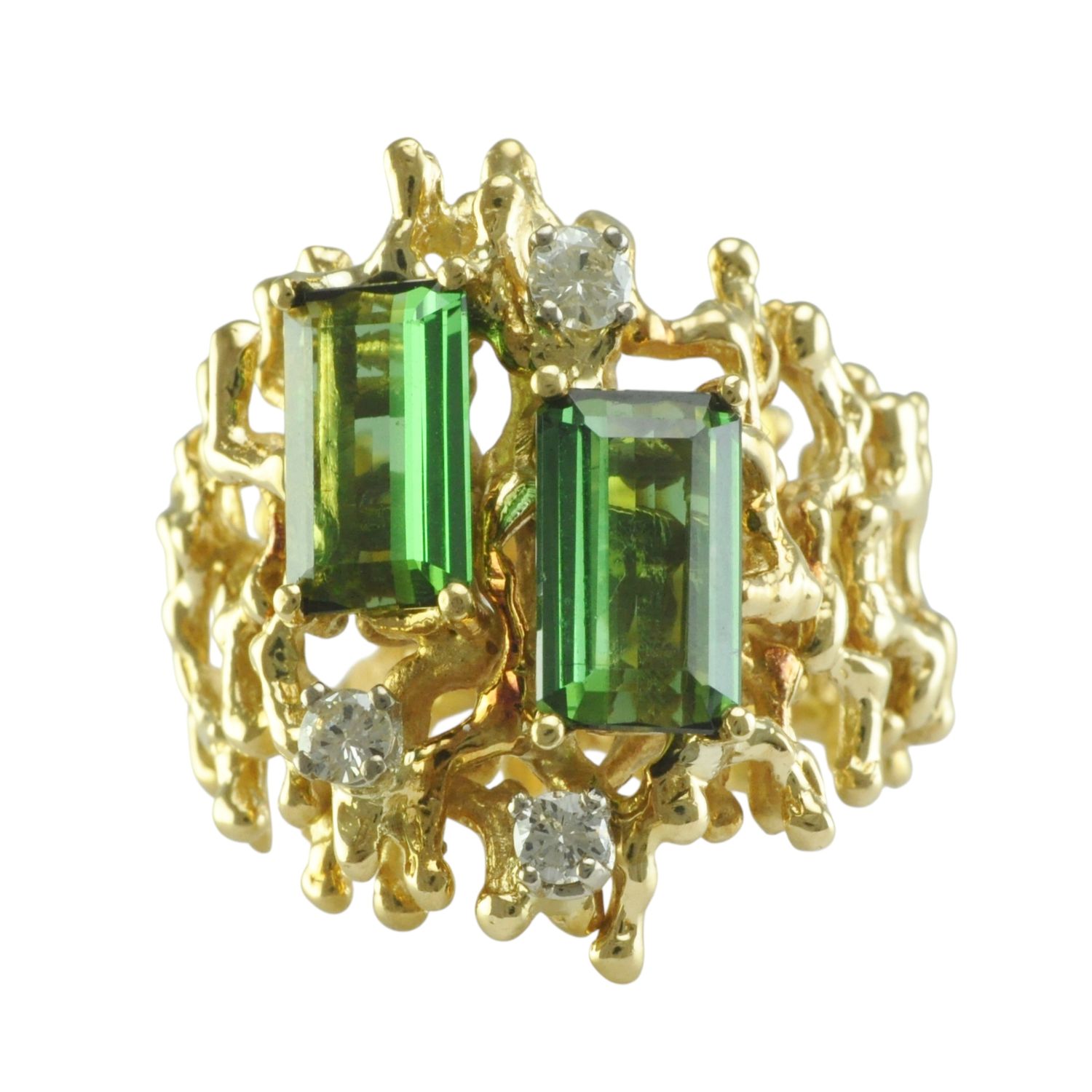18ct Gold Green Tourmaline and Diamond Dress Ring