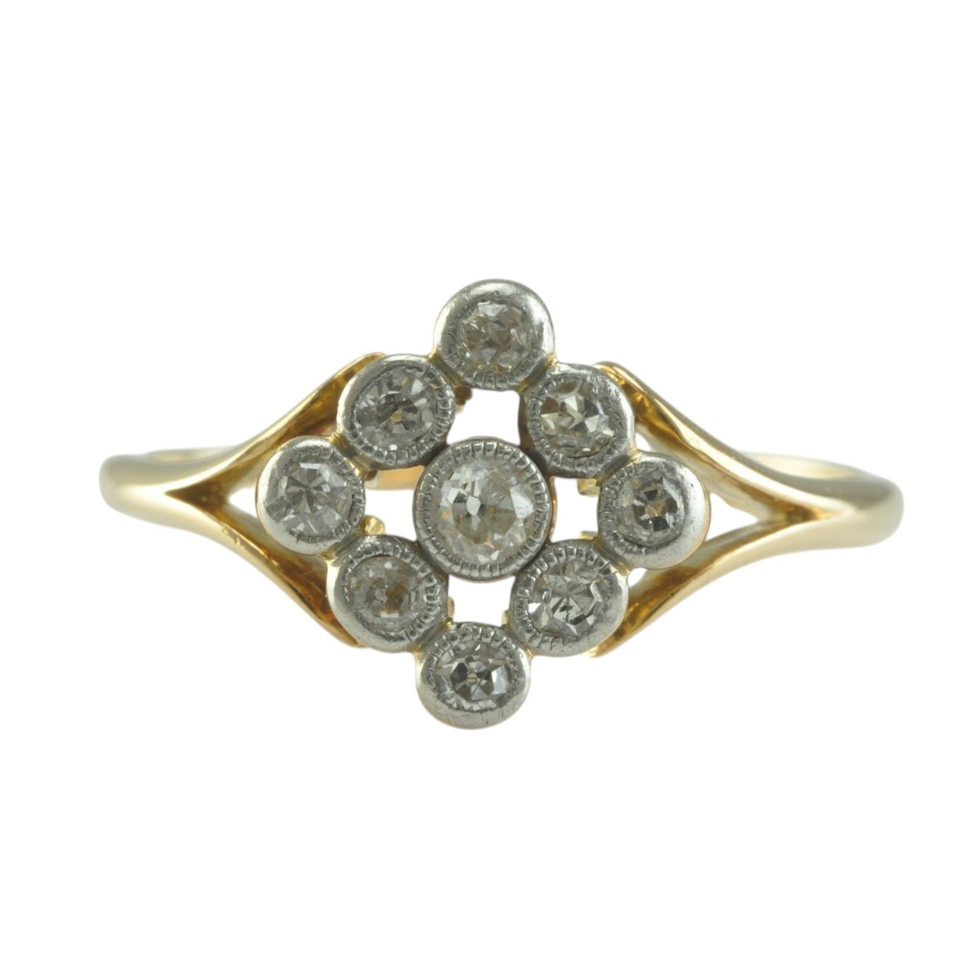 Antique 18ct Gold and Platinum Diamond Shaped Cluster Ring