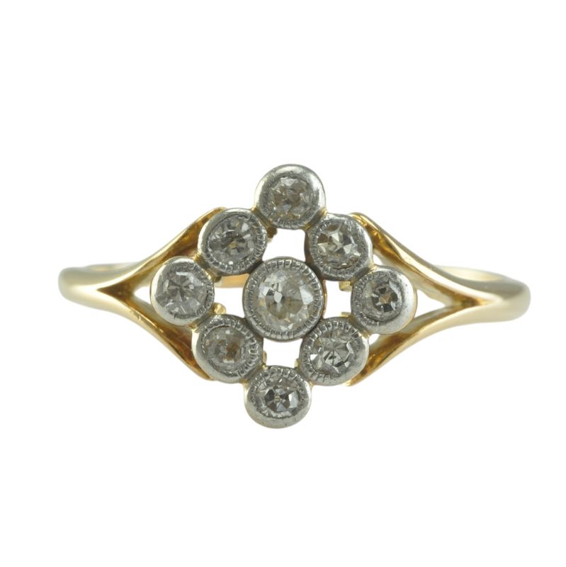 Antique 18ct Gold and Platinum Diamond Shaped Cluster Ring